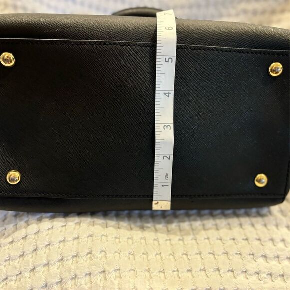 Michael Kors Black Leather Dome Satchel Medium Handbag Gold Accents Purse - Picture 7 of 12